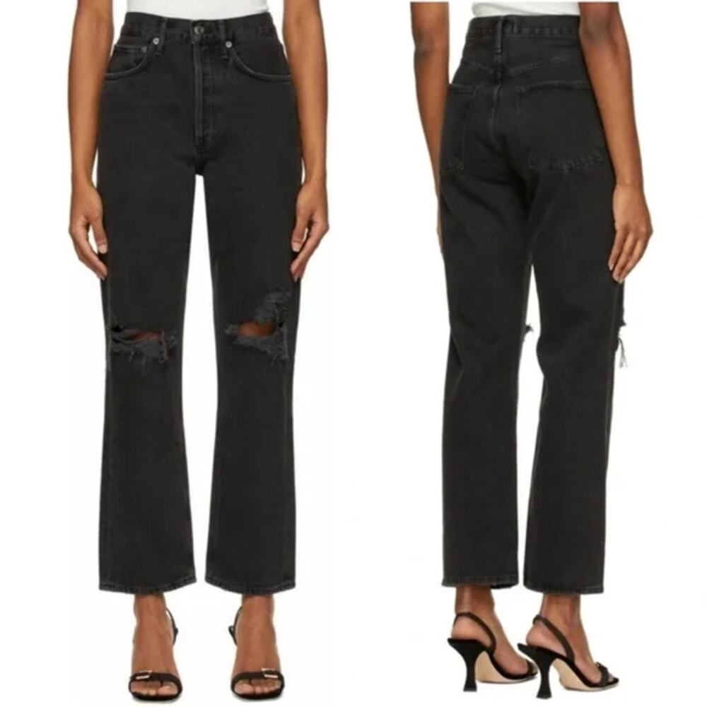 AGOLDE | 90’s Mid Rise Loose Smokestack Black Straight Leg Jeans 25